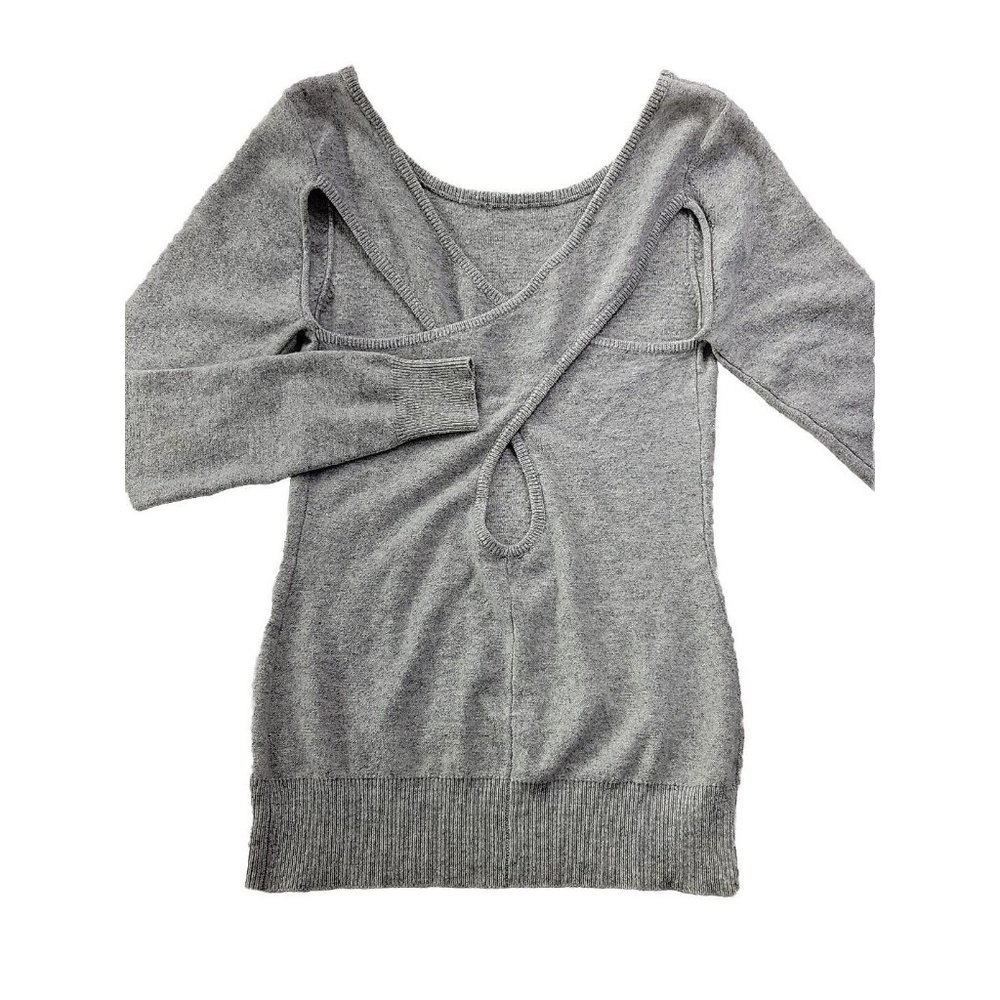 Isy & Ki Women's XS Light Gray Cashmere Sweater Cross Back Cut Outs Long Sleeve